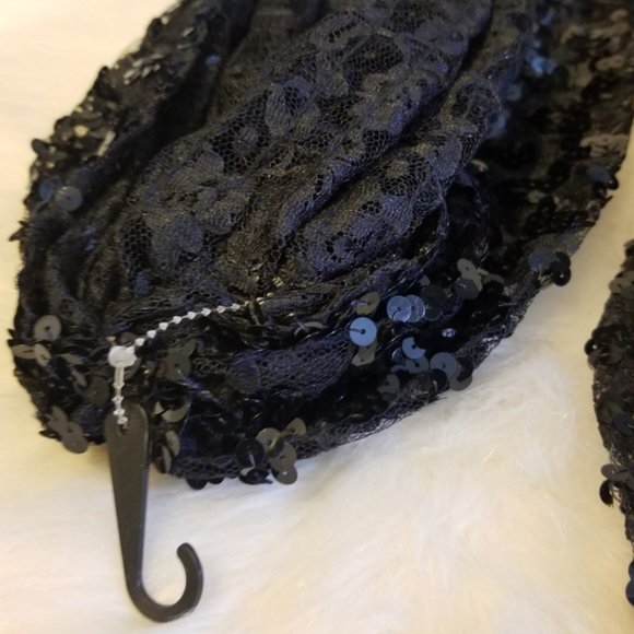 Meier & Frank Embellished Black Lace Scarf Vtg NEW - Picture 3 of 6